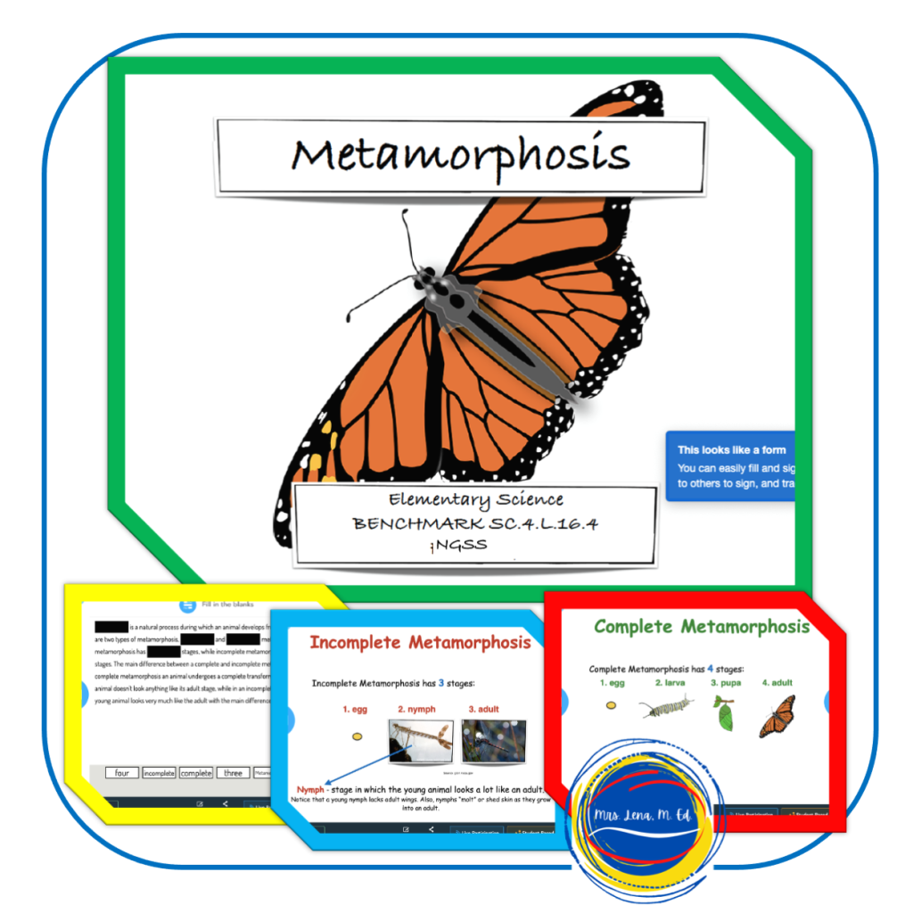 Complete and Incomplete Metamorphosis NGSS Science lesson; 4th grade science; 5th grade science; Science test prep
