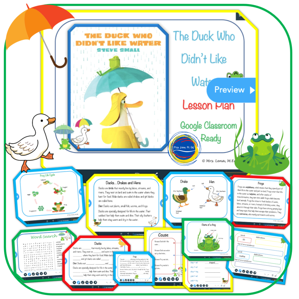The Duck Who Didn't Like Water Spring Picture Books and teaching resources perfect for teaching about animal life cycle, animal adaptations and changing seasons;