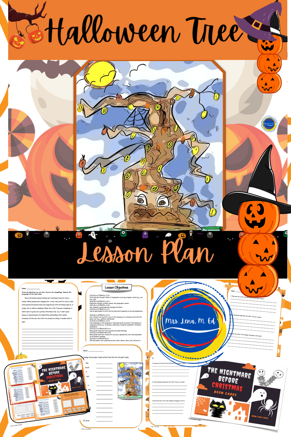 The Halloween Tree by Montanari Lesson with Hallowee Boom Cards™ Game resource is perfect for teaching reading comprehension, word study, inflectional endings, story elements and much more