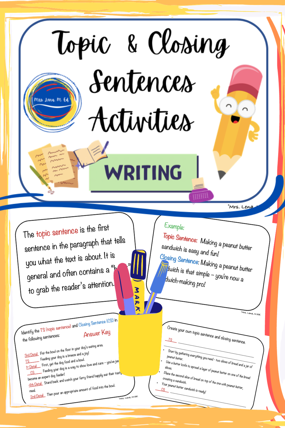 Topic Sentence and Closing Sentence Activity Pack