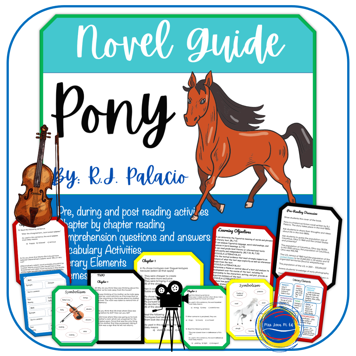 Pony by R.J. Palacio Novel Guide for one of the best new middle grade novels. This resource is perfect for teaching symbolism, character development, cause and effect, literary elements, American history, plot development, new vocabulary and MUCH MORE!