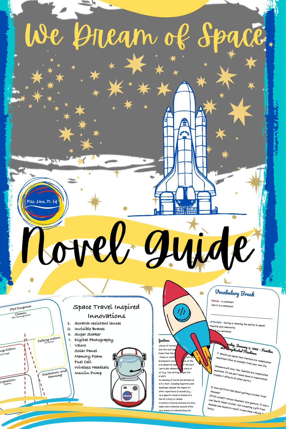 We Dream of Space by Erin Entrada Kelly NO Prep Novel Guide is a perfect resource for teaching about the Challenger tragedy, American history, coming-of-age, family and sibling dynamics, as well as reading comprehension skills, character analysis, cause and effect and SO MUCH MORE!
