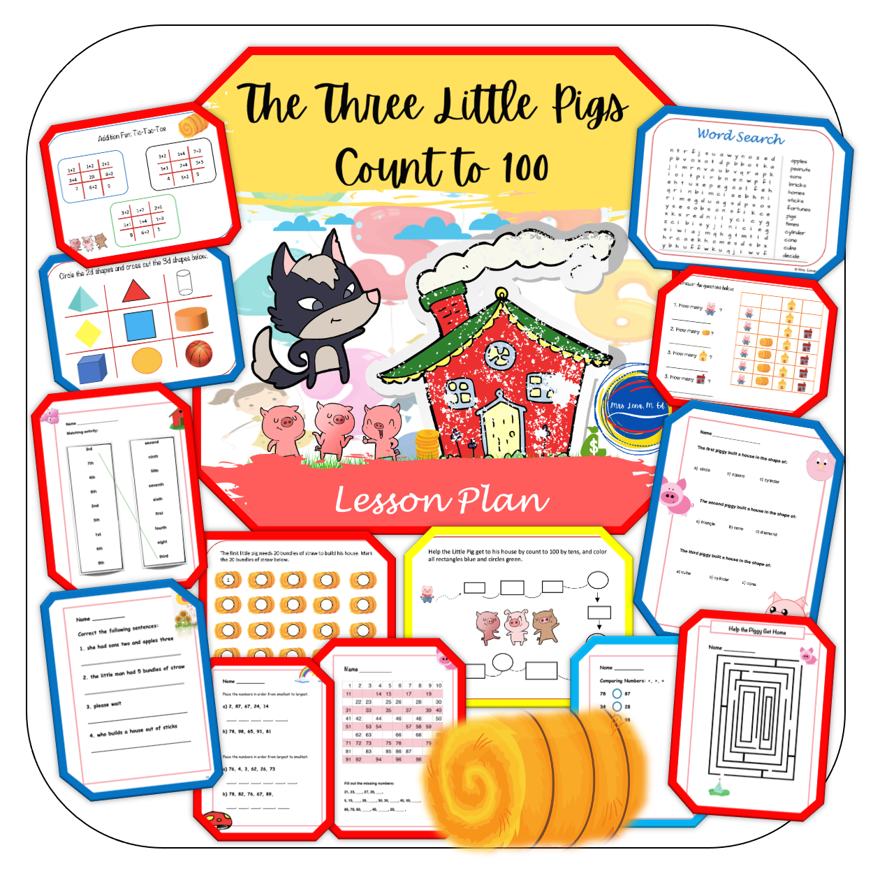 The Three Little Pigs Count to 100 Hundred Days of School Lesson Plan and Activities 