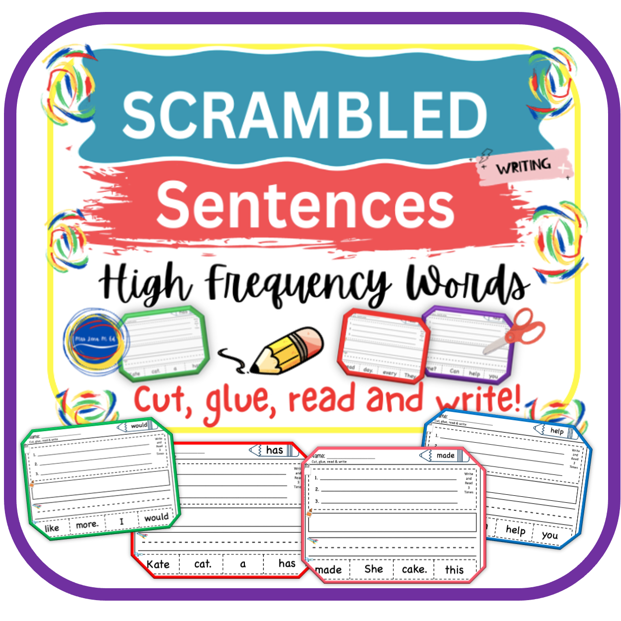 Scrambled Sentences High Frequency Sight Words RF.1.1.a Reading and Writing